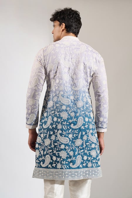 Rng Safawala Ombre Floral Embroidered Kurta Set