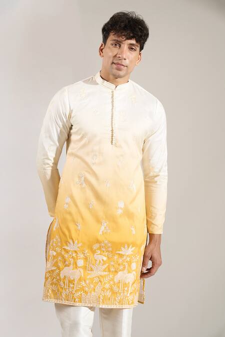 Rng Safawala Yellow Silk, Dupion Embroidery, Sequins Ombre Resham And Kurta Set at Aza Fashions Rng Safawala_Yellow Silk, Dupion Embroidery, Sequins Ombre Resham And Kurta Set _at_Aza_Fashions