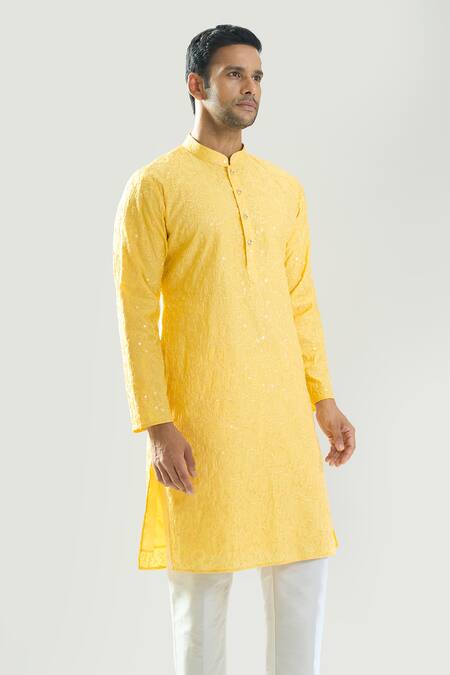 Rng Safawala Yellow Silk, Dupion Embroidery, Sequins Resham Kurta Set Online at Aza Fashions Rng Safawala_Yellow Silk, Dupion Embroidery, Sequins Resham Kurta Set _Online_at_Aza_Fashions