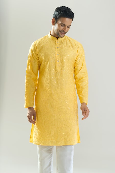 Buy Rng Safawala Yellow Silk, Dupion Embroidery, Sequins Resham Kurta Set Online at Aza Fashions Buy_Rng Safawala_Yellow Silk, Dupion Embroidery, Sequins Resham Kurta Set _Online_at_Aza_Fashions