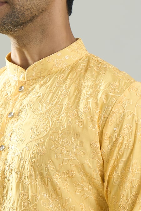 Rng Safawala Yellow Silk, Dupion Embroidery, Sequins Resham Kurta Set at Aza Fashions Rng Safawala_Yellow Silk, Dupion Embroidery, Sequins Resham Kurta Set _at_Aza_Fashions