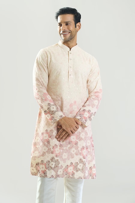 Buy_Rng Safawala_Off White Cotton, Silk, Dupion Embroidery, Chikankari Thread Kurta And Pant Set _Online_at_Aza_Fashions