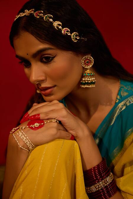 Shop MAISARA JEWELRY Gold Plated Stones, Beads, Pearls Kundan Jhumkas Online at Aza Fashions Shop_MAISARA JEWELRY_Gold Plated Stones, Beads, Pearls Kundan Jhumkas _Online_at_Aza_Fashions