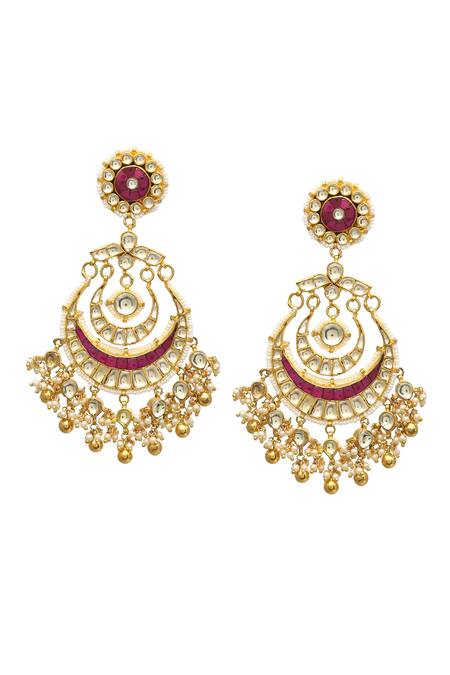 MAISARA JEWELRY Red Pearls, Stones Embellished Layered Chandbalis Online at Aza Fashions MAISARA JEWELRY_Red Pearls, Stones Embellished Layered Chandbalis _Online_at_Aza_Fashions
