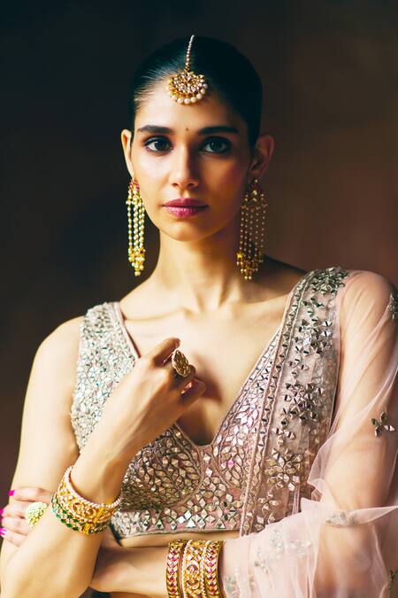 MAISARA JEWELRY Red Pearls Anjushree Jaal Embellished Earrings Online at Aza Fashions MAISARA JEWELRY_Red Pearls Anjushree Jaal Embellished Earrings _Online_at_Aza_Fashions