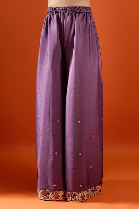 Buy Samyukta Singhania Purple Chinon Embroidery, Sequins Split V-neck Kurta Sharara Set Buy_Samyukta Singhania_Purple Chinon Embroidery, Sequins Split V-neck Kurta Sharara Set