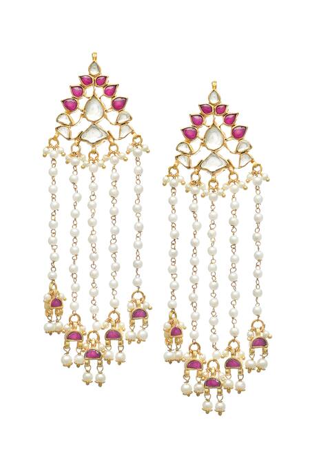 Buy_MAISARA JEWELRY_Red Pearls Anjushree Jaal Embellished Earrings _Online_at_Aza_Fashions