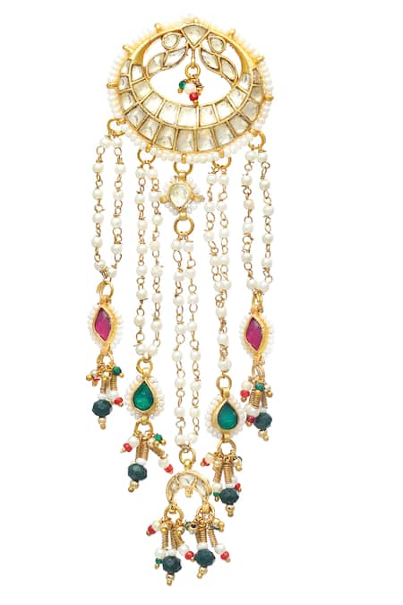Maisara Jewelry_Multi Color Pearls Mayil Kundan Embellished Earrings _Online_at_Aza_Fashions