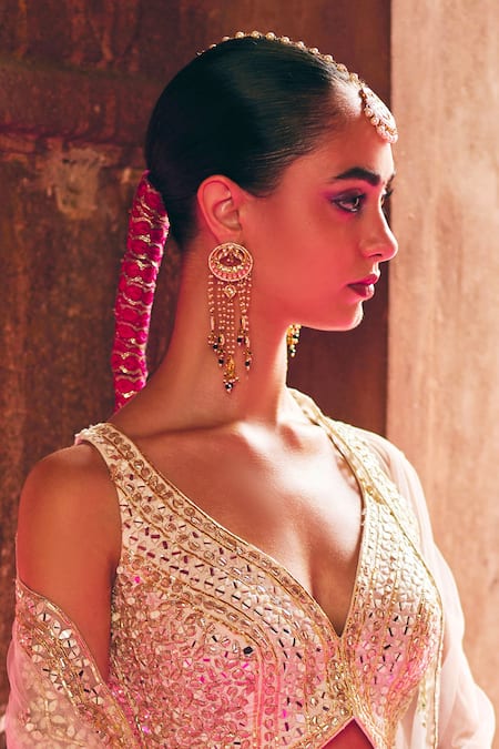 Buy_Maisara Jewelry_Multi Color Pearls Mayil Kundan Embellished Earrings _Online_at_Aza_Fashions