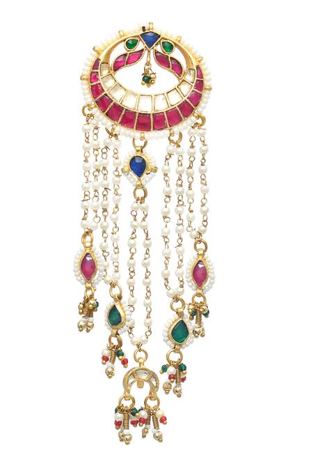 Maisara Jewelry_Multi Color Pearls, Zari Mayil Embellished Earrings _Online_at_Aza_Fashions