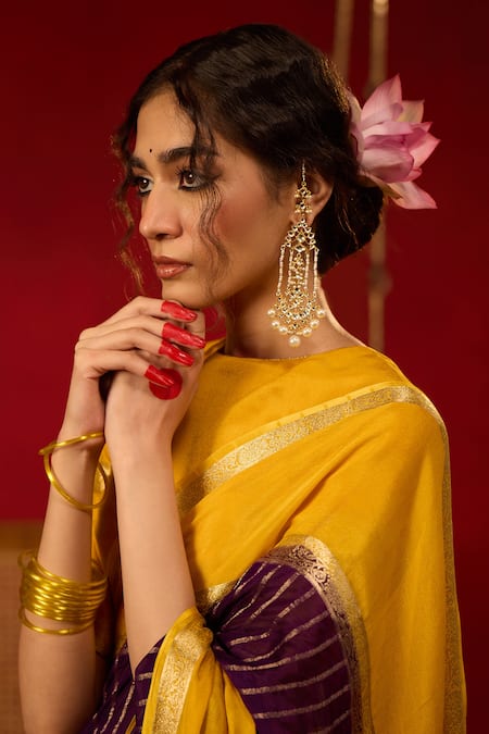 Buy_Maisara Jewelry_Gold Plated Pearls Chadrakin Embellished Earrings _Online_at_Aza_Fashions