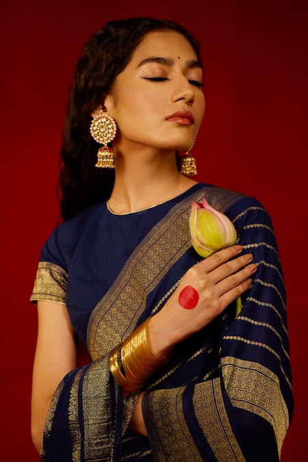 Shop_Maisara Jewelry_Gold Plated Rhinestones, Stones Ruby Embellished Jhumkas _Online_at_Aza_Fashions