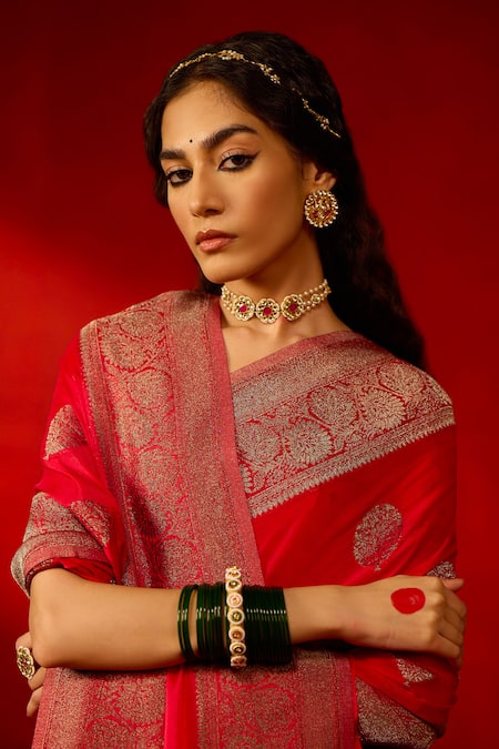 Buy MAISARA JEWELRY Red Pachi Kundan And Pearl Choker Online at Aza Fashions Buy_MAISARA JEWELRY_Red Pachi Kundan And Pearl Choker_Online_at_Aza_Fashions