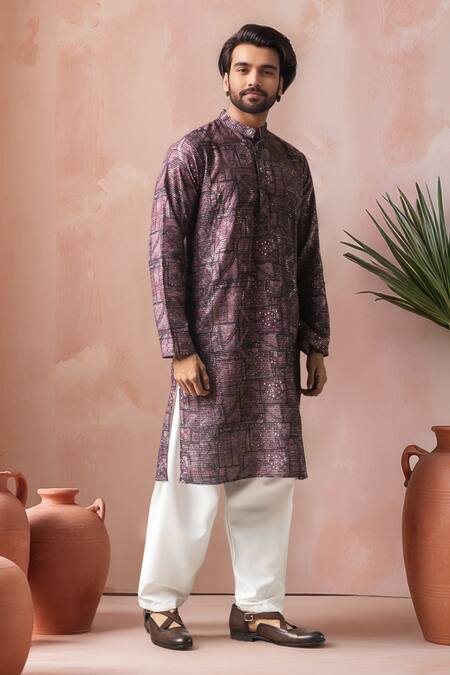 Arihant Rai Sinha_Purple Viscose, Silk Embroidery Printed And Kurta Salwar Set _Online_at_Aza_Fashions