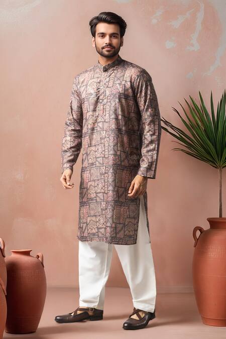 Arihant Rai Sinha Brown Viscose Embroidery Printed And Kurta Salwar Set Online at Aza Fashions Arihant Rai Sinha_Brown Viscose Embroidery Printed And Kurta Salwar Set _Online_at_Aza_Fashions