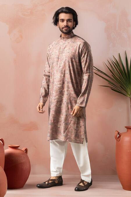 Arihant Rai Sinha_Pink Modal Embroidery, Foil Printing Printed And Kurta Salwar Set _Online_at_Aza_Fashions