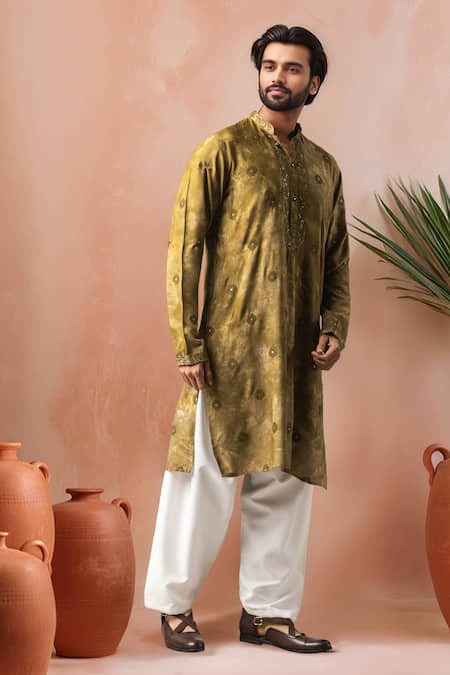 Arihant Rai Sinha_Green Rayon, Silk Embroidery, Sequins Kurta Salwar Set _Online_at_Aza_Fashions
