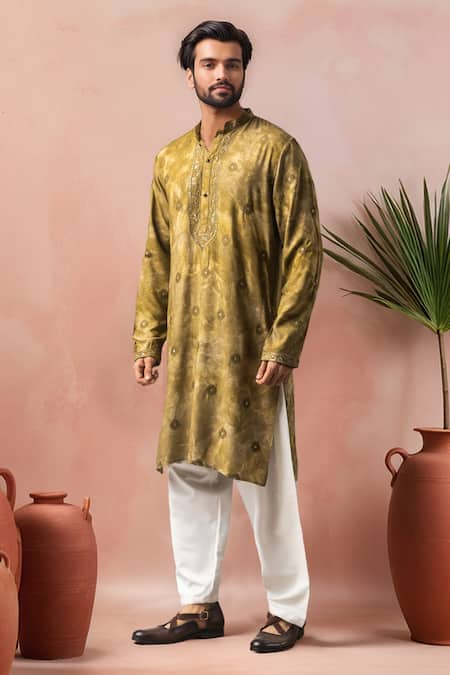 Buy_Arihant Rai Sinha_Green Rayon, Silk Embroidery, Sequins Kurta Salwar Set _Online_at_Aza_Fashions