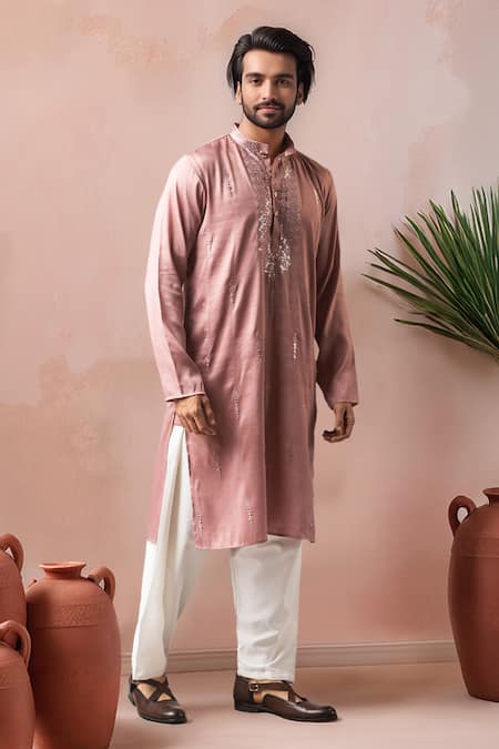 Arihant Rai Sinha_Pink Silk Embroidery, Sequins Kurta And Salwar Set _Online_at_Aza_Fashions