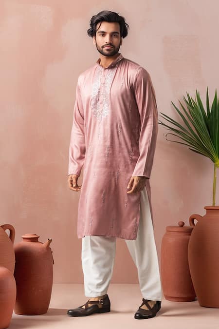 Buy_Arihant Rai Sinha_Pink Silk Embroidery, Sequins Kurta And Salwar Set _Online_at_Aza_Fashions