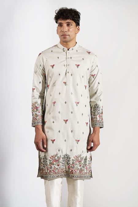 Rng Safawala_Green Silk, Dupion Embroidery, Sequins Resham And Kurta Set _Online_at_Aza_Fashions