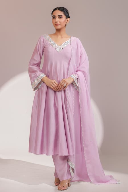 Laxmishriali Lavender Chanderi Anarkali Set 