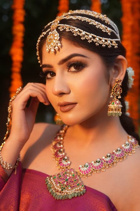 Amaara Jewels Gulbahar Pachi Kundan Ruby Stone Necklace Set 