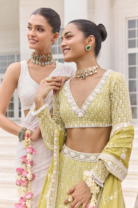 Buy_Amaara Jewels_Gold Plated Stones Celadon Bloom Moissanite And Droplets Choker Set _Online_at_Aza_Fashions