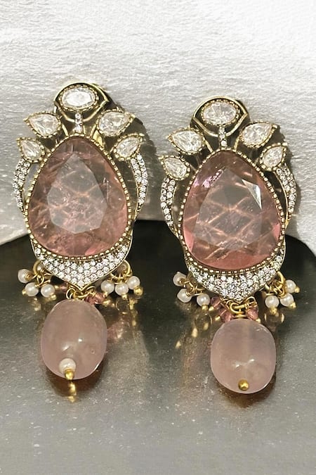 Amaara Jewels_Gold Plated Stones Celadon Bloom Moissanite And Droplets Choker Set _at_Aza_Fashions