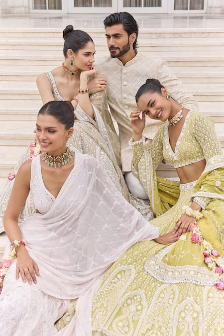 Buy_Amaara Jewels_Gold Plated Stones Celadon Bloom Moissanite And Droplets Choker Set 