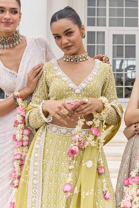 Amaara Jewels_Gold Plated Gemstones, Ayira Moissanite And Emerald Sleek Necklace Set _at_Aza_Fashions