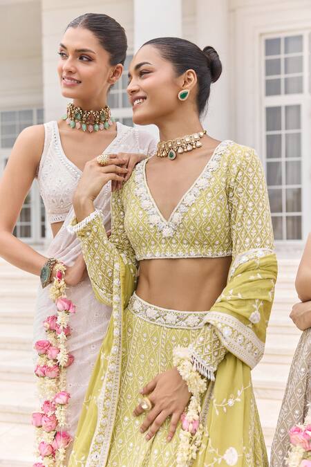 Shop_Amaara Jewels_Gold Plated Gemstones, Ayira Moissanite And Emerald Sleek Necklace Set 