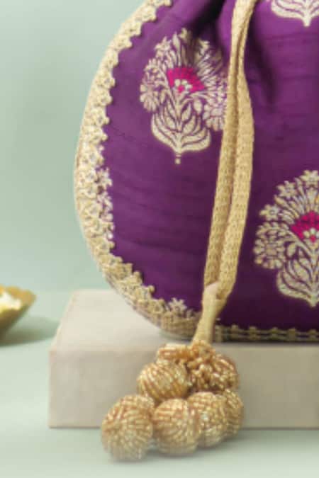 Buy_Amyra_Purple Embroidery, Tassels, Sequins Tantavi Zardousi Potli Bag _Online_at_Aza_Fashions