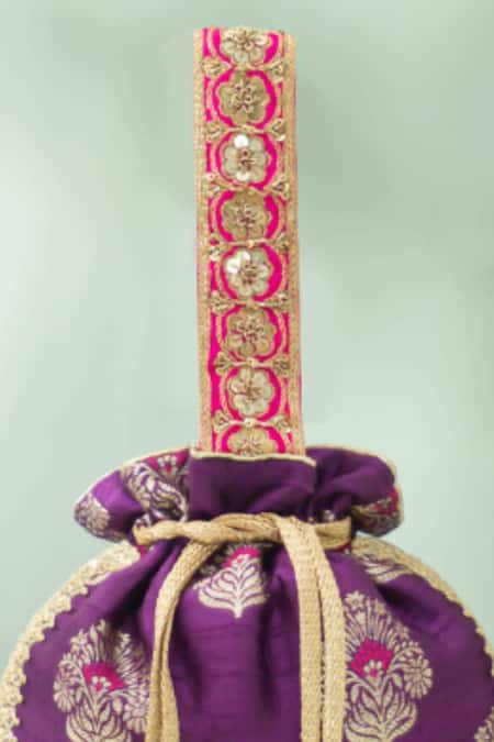 Shop_Amyra_Purple Embroidery, Tassels, Sequins Tantavi Zardousi Potli Bag _Online_at_Aza_Fashions