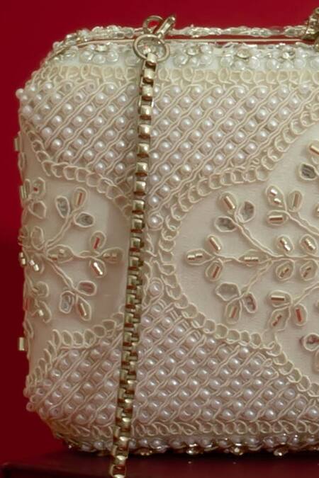 Buy_Amyra_Silver Beads, Embroidery Sehra Pearl Embellished Clutch_Online_at_Aza_Fashions