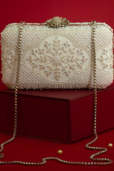 Buy_Amyra_Silver Beads, Embroidery Sehra Pearl Embellished Clutch