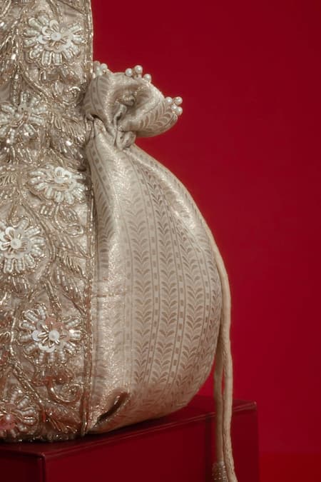 Shop_Amyra_Gold Embroidery, Sequins, Beads, Tassels Tej Floral Potli Bag _Online_at_Aza_Fashions