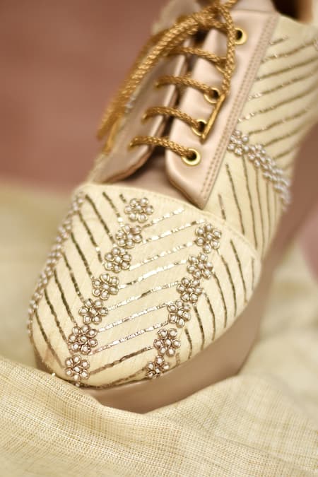 Around Always_Gold Raag Embroidered Platform Sneakers _Online_at_Aza_Fashions