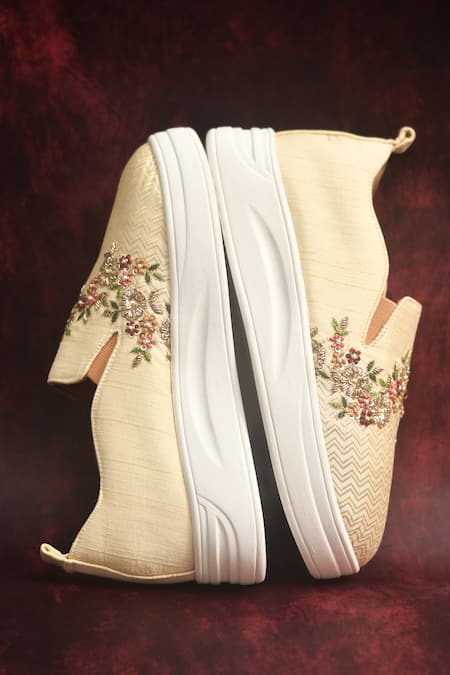 Buy_Around Always_Beige Ode Embroidered Platform Sneakers _Online_at_Aza_Fashions