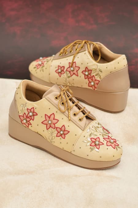 Around Always Trove Floral Embroidered Wedge Sneakers 