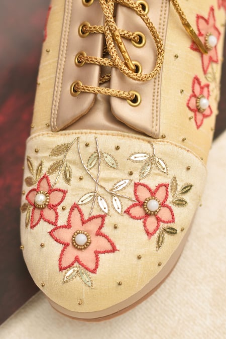 Shop_Around Always_Beige Trove Floral Embroidered Wedge Sneakers _Online_at_Aza_Fashions