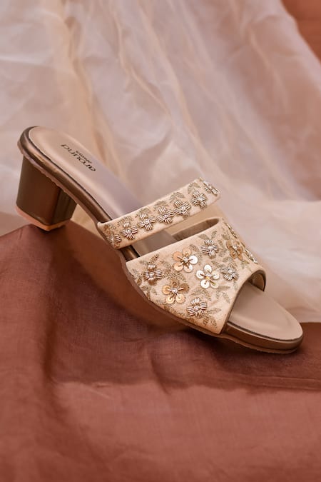 Around Always Gold Sequins, Embroidery Anika Floral Strap Heels Online at Aza Fashions Around Always_Gold Sequins, Embroidery Anika Floral Strap Heels _Online_at_Aza_Fashions