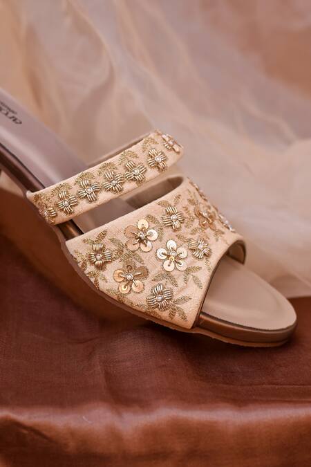 Buy Around Always Gold Sequins, Embroidery Anika Floral Strap Heels Online at Aza Fashions Buy_Around Always_Gold Sequins, Embroidery Anika Floral Strap Heels _Online_at_Aza_Fashions