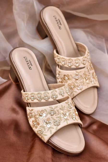 Around Always Anika Floral Embroidered Strap Heels