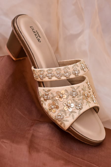 Around Always Anika Floral Embroidered Strap Heels