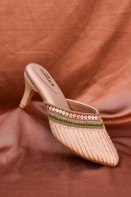 Buy Around Always Gold Sequins Tira Stripped Shimmer Mule Heels Online at Aza Fashions Buy_Around Always_Gold Sequins Tira Stripped Shimmer Mule Heels _Online_at_Aza_Fashions