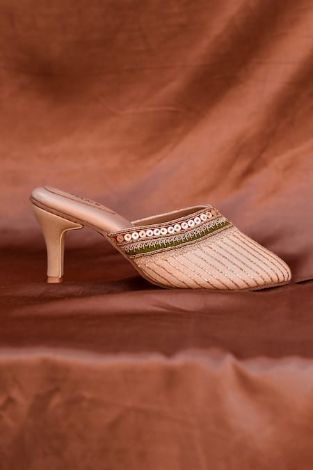 Around Always Tira Stripped Shimmer Mule Heels