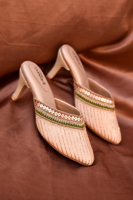 Around Always Tira Stripped Shimmer Mule Heels