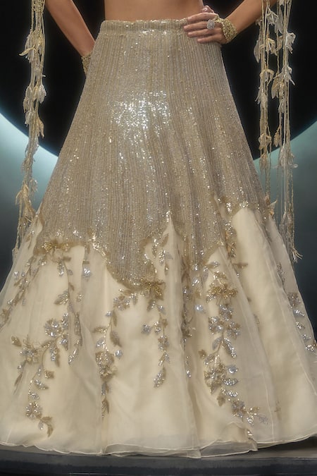 Couture By Niharika_Gold Organza Sequins, Embroidery, Zari, Applique, Amara Hand Lehenga Blouse Set _Online_at_Aza_Fashions