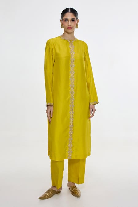 Ekaya Banaras Handwoven Mustard Kurta & Pant Set 
